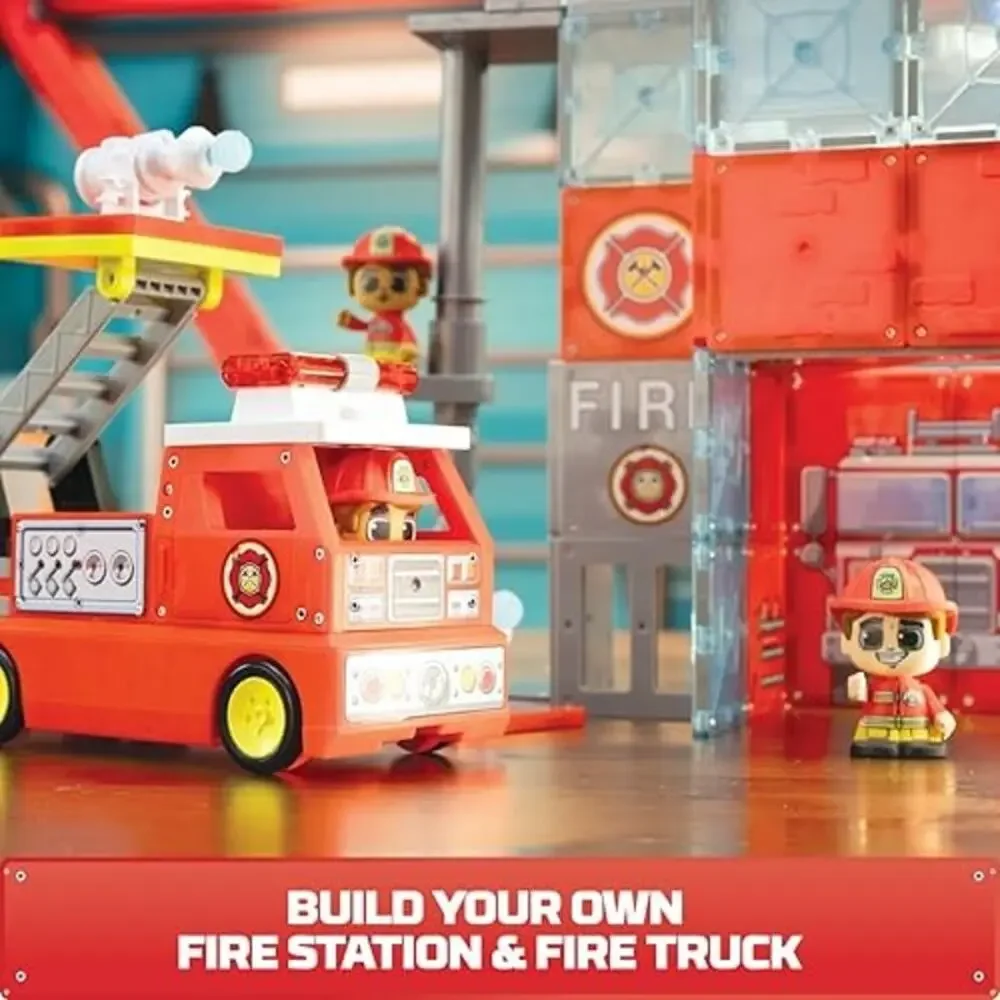 NEW Tile Town Fire Station Magnetic Tiles Playset 66pc Moose Toys